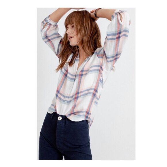 RAILS Natalie Linen Blend Plaid Shirt. - Picture 2 of 8